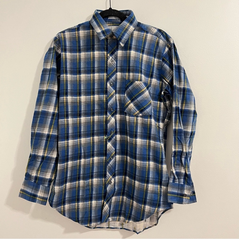 Michael Richards Blue Plaid Flannel Shirt Size M Long Sleeve Casual Button up